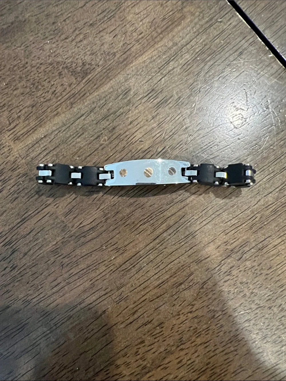 Men's Black and Silver Stainless Steel Link Bracelet with 14k Gold Accents